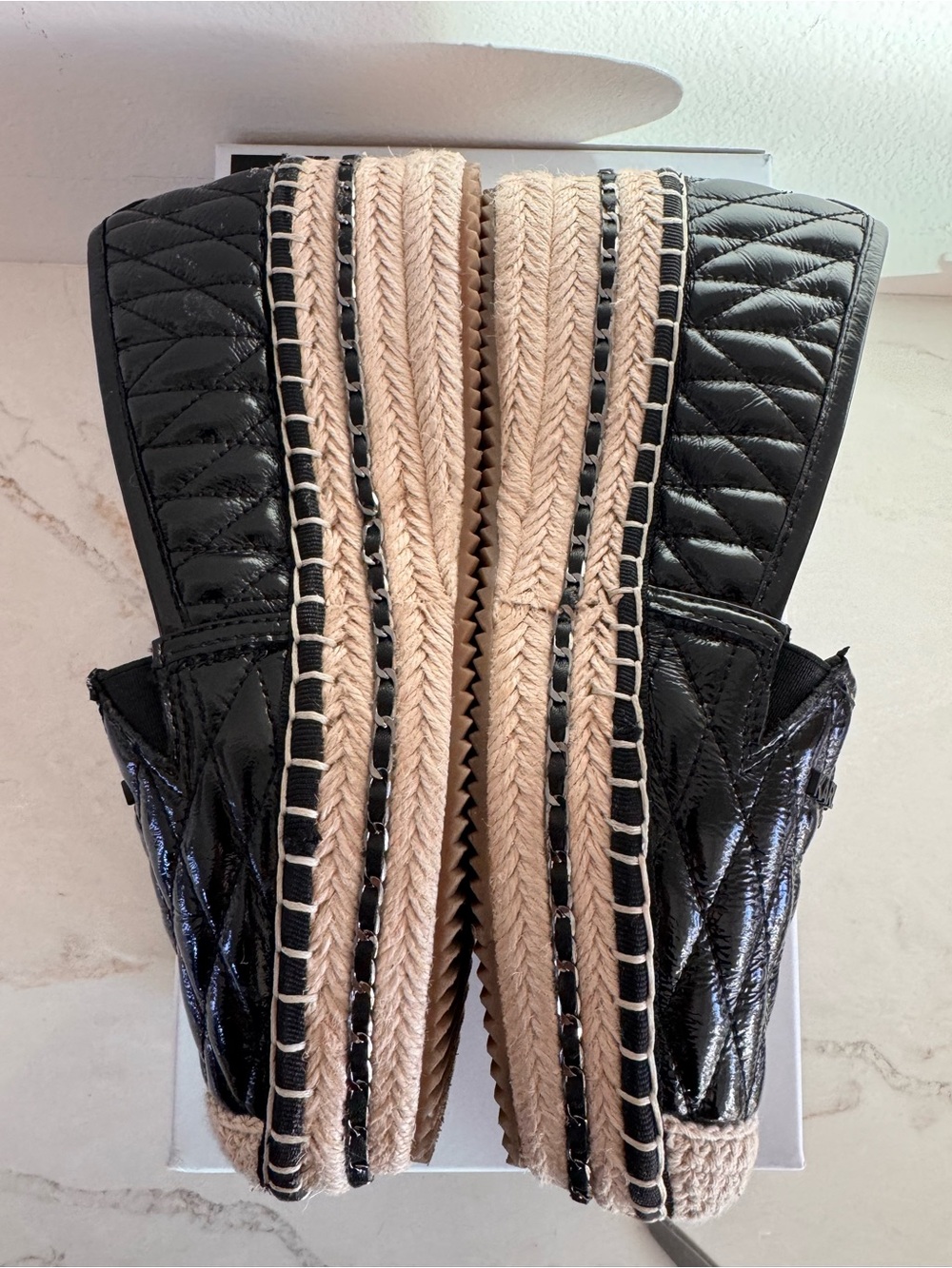 Karl Lagerfeld Quilted Black Platform Espadrilles with Crochet Toe - Picture 3 of 5